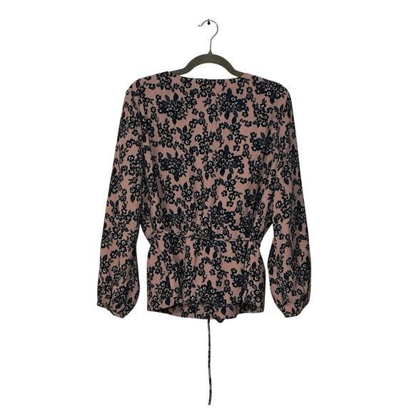 J.Crew Pink Navy Floral Wrap Blouse Peplum Style Long Sleeve Top Size XL - Picture 6 of 15